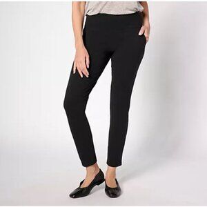 Women with Control Petite Tummy Control Cotton Jersey Trousers Black - Petite Sm